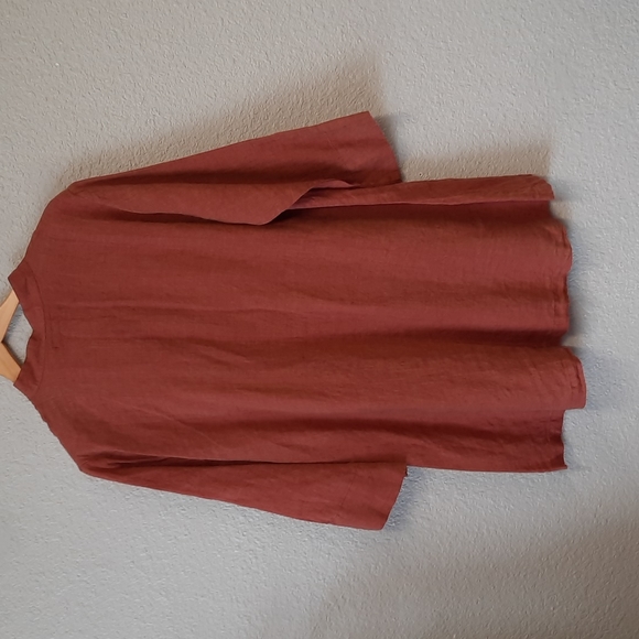 FLAX Linen Shirt  Jacket Tunic in Terracotta - Picture 2 of 4